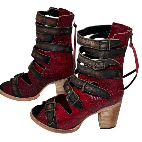 New Freebird by Steven Womens Bond Western Leather Sandal Boot Red Croc size 9 - Picture 10 of 14